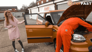FakeDrivingSchool Minx squirts on mechanics big cock Azura Alii